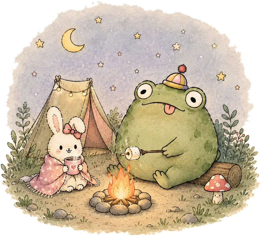 ani wrapped in a blanket with cocoa and mal toasting a marshmallow by a campfire under the stars